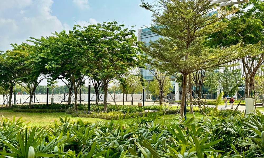 Majority of OneHub Saigon is covered in lush greenery