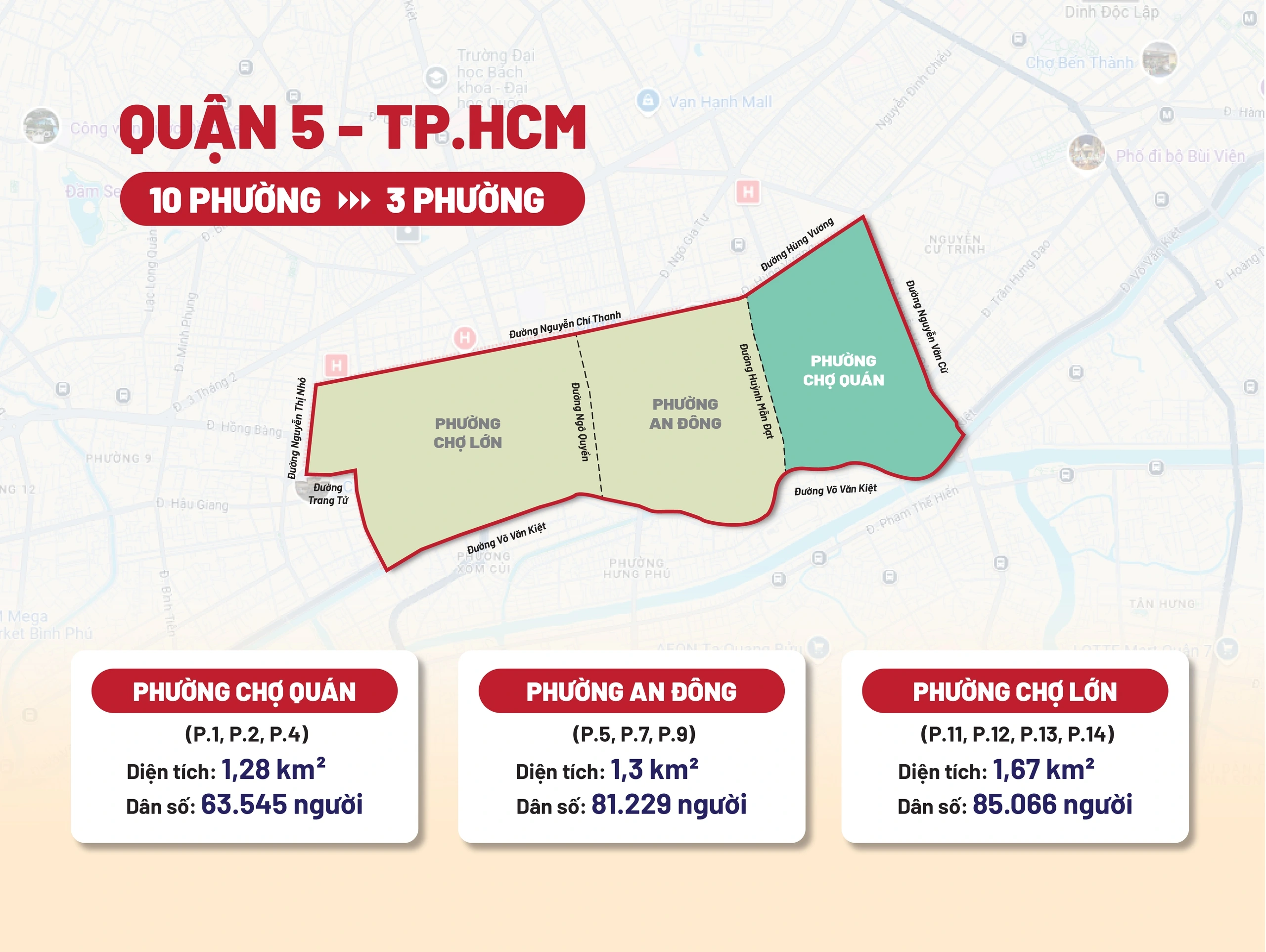 Bản đồ các phường Quận 5 sau sáp nhập
