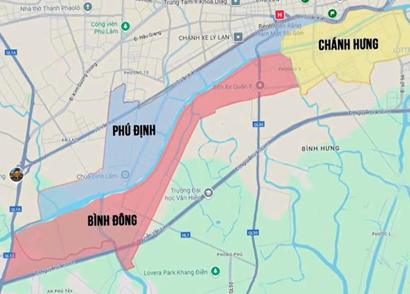 Bản đồ Quận 8 sau sáp nhập